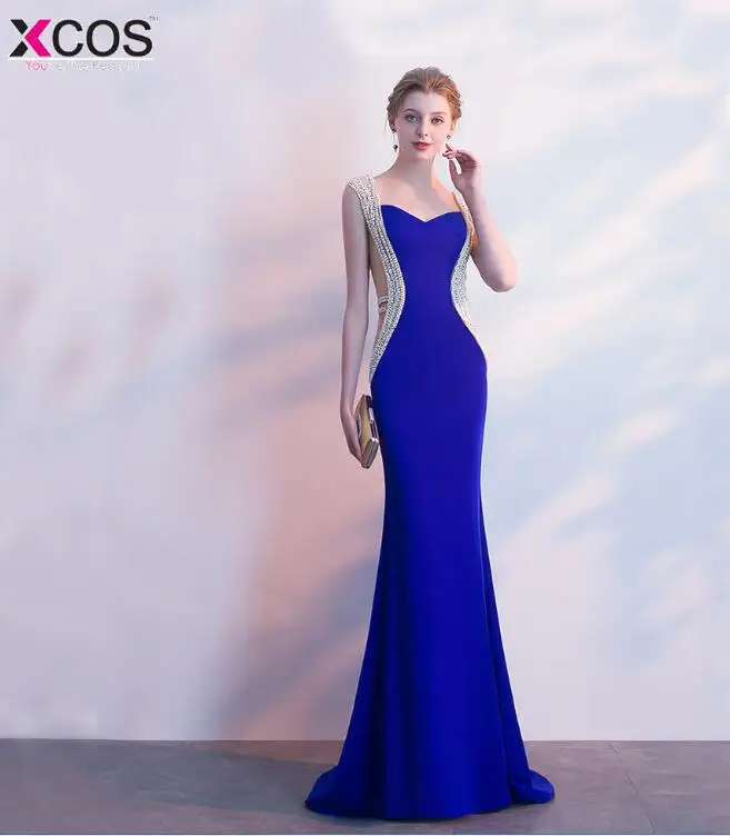 royal blue Abendkleider реальные фотографии платья с юбкой-годе Тюль Хрустальный Королевский синий цвет вечерние строгое длинное вечернее платье халат longue - Цвет: royal blue