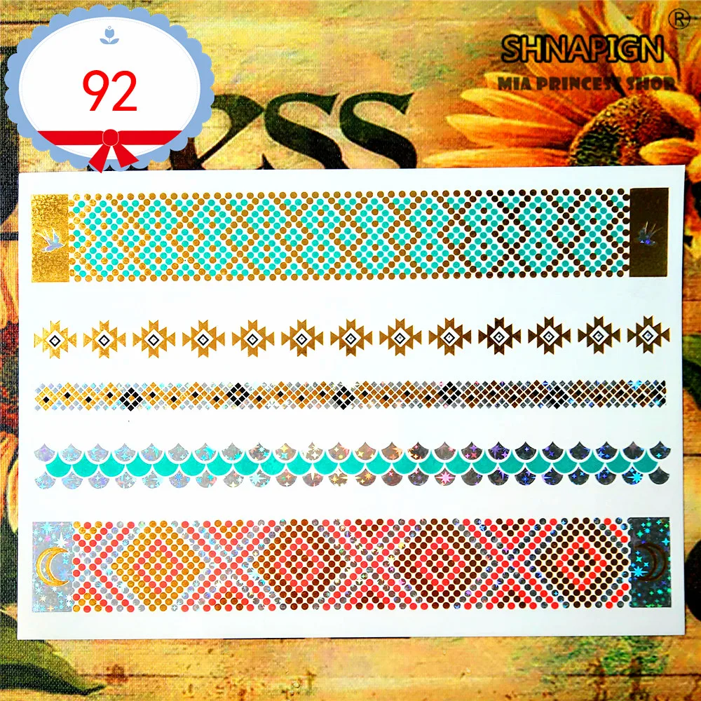 SHNAPIGN полоски Золотая временная татуировка боди арт флэш тату стикер 21*15 см