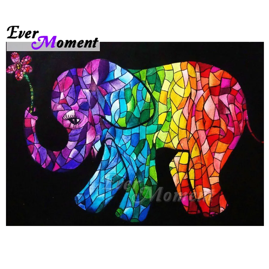 Алмазная живопись Ever Moment красочное изображение слона 5D DIY мозаика полностью
