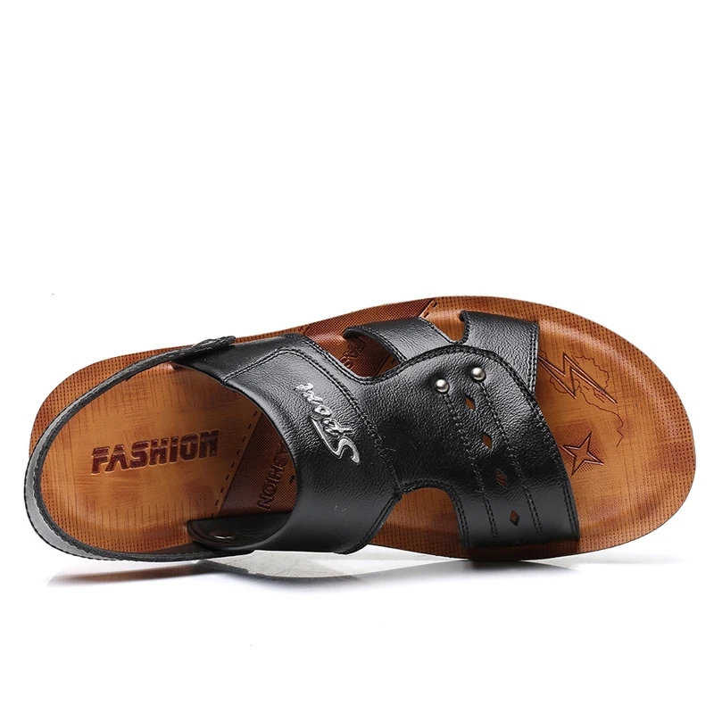 Мужские пляжные сандалии YWEEN черные повседневные из спилка шлепанцы размеры 38-47