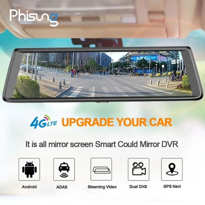 Phisung 10 дюймов 1080P HD Автомобильный видеорегистратор Камера 4G WiFi Android dvr Bluetooth видеорегистратор gps навигатор с камерой заднего вида сенсорный экран