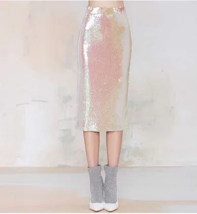 2018 высокое качество женские розовые юбки карандаш с блестками высокой талией для