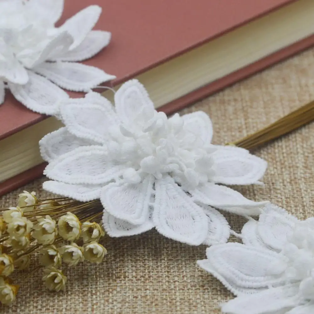 KALASO 8 шт. красивый белый цветок с бутонами вышитые кружевные края Отделка лентой
