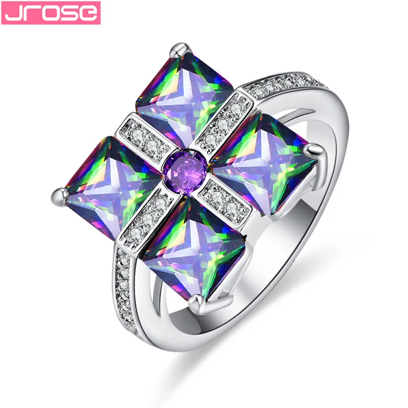 

JROSE New Concept Brand design Rings For Women Colorful Cubic Zirconia Silver 925 Jewelry anillos mujer Accessories