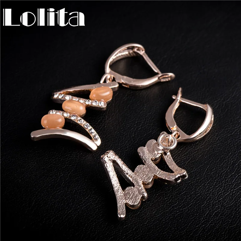 Розовое Золото Цвет Австрийский хрусталь Опал Ожерелье Серьги Ювелирные Наборы