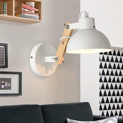 Скандинавские Современные настенные бра Отрегулируйте Деревянные железные