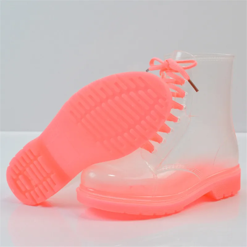 Модные весенне летние женские прозрачные дождевые ботинки на плоской подошве