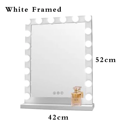 White 42x52cm Framed Голливудский стиль Безрамное освещенное косметическое зеркало для макияжа с подсветкой Регулируемая яркость зеркала салон красоты косметический артист - Цвет: White 42x52cm Framed