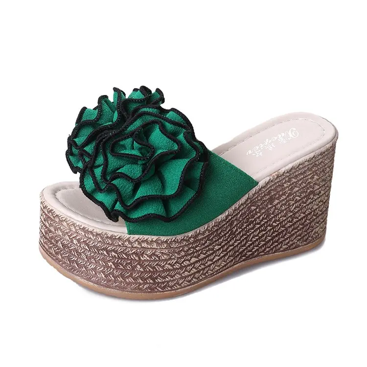 На очень высоком 9 см Летние босоножки на танкетке Тапочки Для женщин каблуке