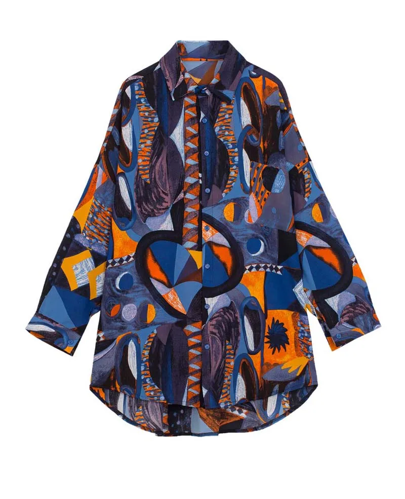 Блузка женская оверсайз с длинным рукавом принтом и звездами | Женская одежда