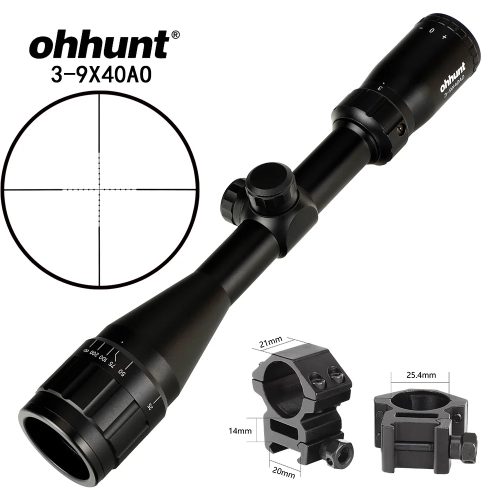 Med Picatinny Rings Ohhunt 3-9X40 AO охотничьи оптические прицелы 1 дюймов трубка прицел Mil точка Проволока Сетка прицел для снайперской пневматики страйкбол - Цвет: Med Picatinny Rings