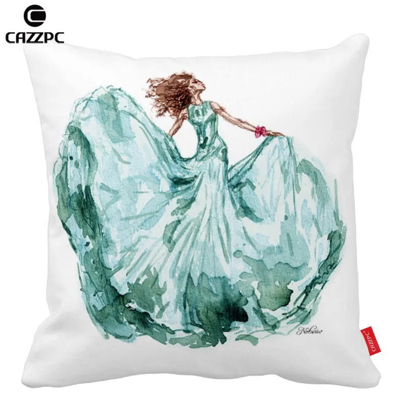 Акварель голубое платье для танцев с принтом машины декоративные Подушки