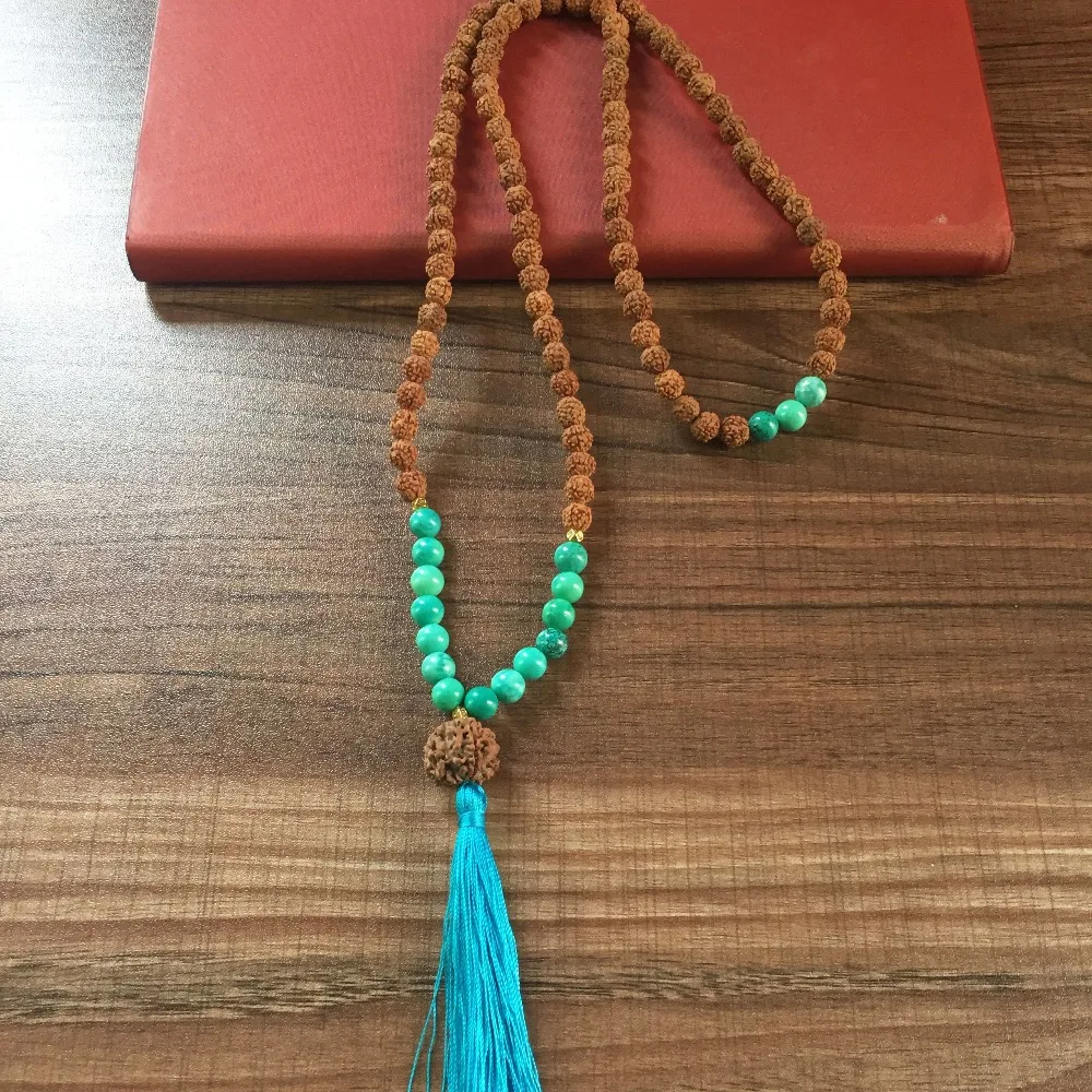 Бирюзовые бусины MXR1001 108 Mala Beads Третий глаз ожерелье чакры Йога Медитация рудракша
