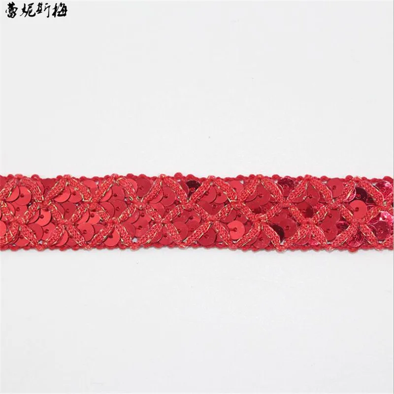 20 ярдов 3 ряда Красные расшитые блестками шнурки отделка домашний текстиль