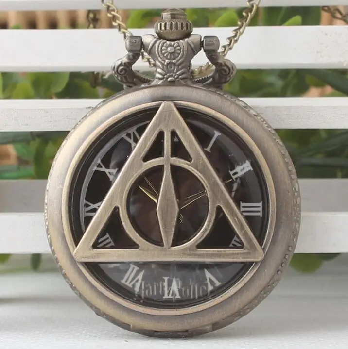 Винтажные кварцевые карманные часы с циферблатом Гарри Поттера и Deathly Hallows, аналоговое ожерелье с подвеской, Мужские Женские часы в подарок