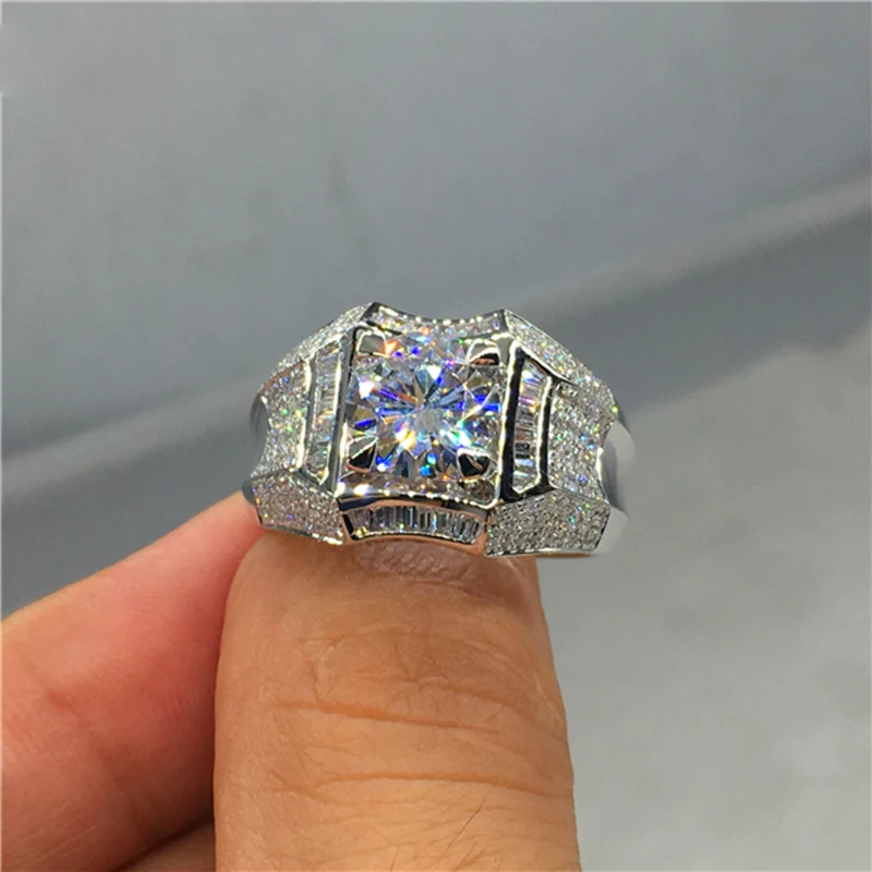 Твердое 18 K 750Au 1ct Белое золото Moissanite алмаз мужское кольцо D Цвет VVS с национальным сертификатом