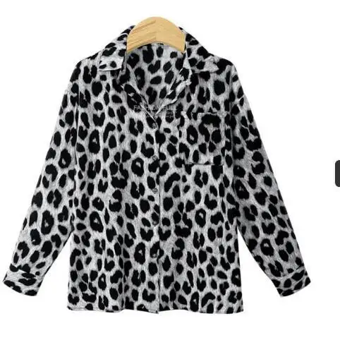 Женская весенне осенняя серая рубашка с леопардовым принтом топ длинными