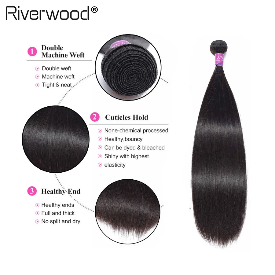 Бразильские пучки волос с закрытием прямые 100% Remy человеческие волосы плетение 3