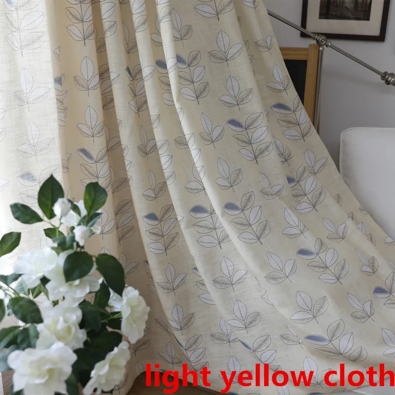 Light Yellow Cloth Скандинавские хлопчатобумажные льняные листья, Затемненные серые оконные шторы, ткань для гостиной, бежевый тюль, занавески для спальни AG0922 - Цвет: Light Yellow Cloth