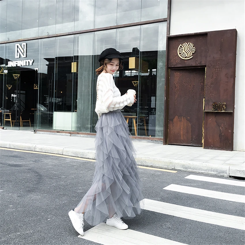 Тюлевые юбки для женщин размера плюс плиссированные черные розовые серые с