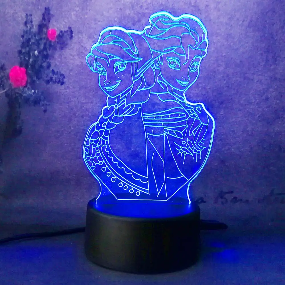 3D Эльза/Анна девочка принцесса подарок мультфильм фигура Bulbing Ночной светильник
