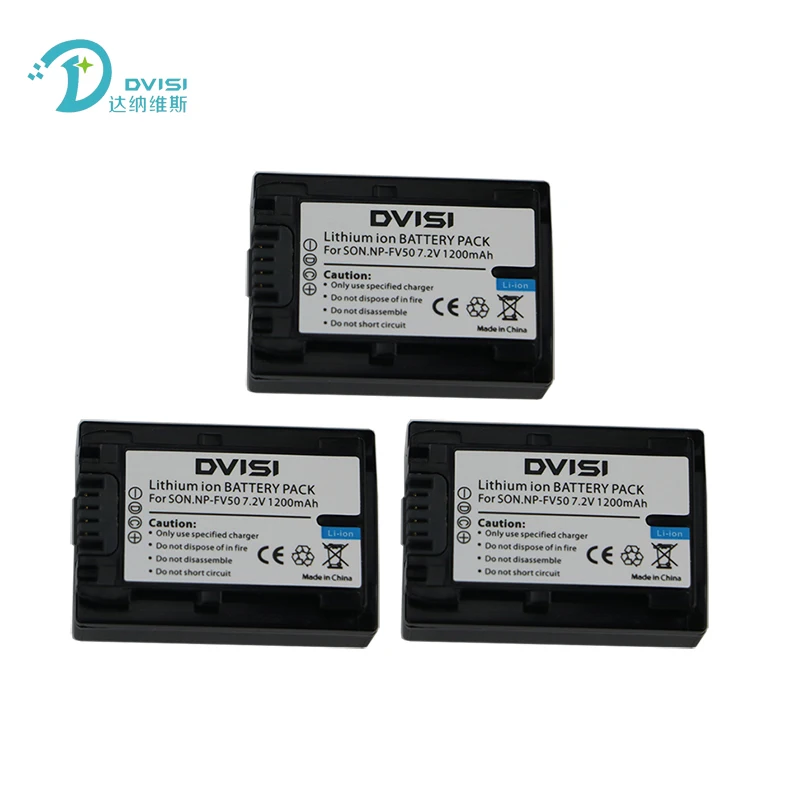 

DVISI 3Pcs/lot NP-FV50 NPFV50 7.2V 1.2Ah Camera Battery for Sony NP-FV30 NP-FV40 HDR-CX150E HDR-CX170 HDR-CX300 FV70 FV100 FH50