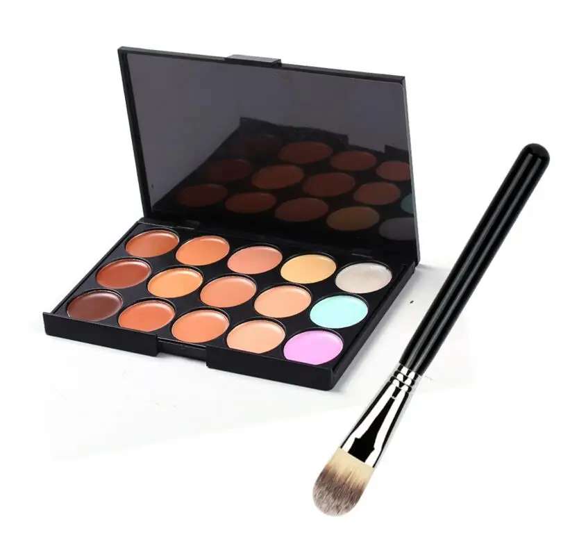 Набор для макияжа палитра консилеров 15 цветов с профессиональной кистью крема