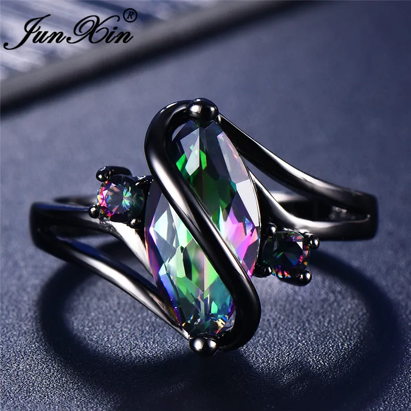 Скидка JUNXIN 90! Радуга огненный опал кольца для женщин кольцо из чёрного золота S