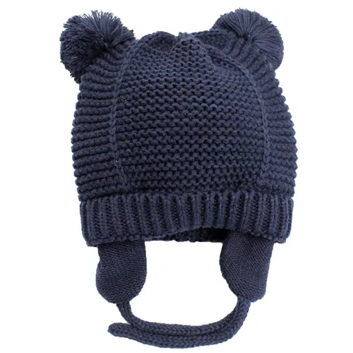 Navy Blue Милая детская шапка с медвежьими ушками, мягкая хлопковая шапочка для новорожденных, двухслойная теплая зимняя шапка для маленьких девочек и мальчиков, вязаные детские шапки, новинка - Цвет: Navy Blue