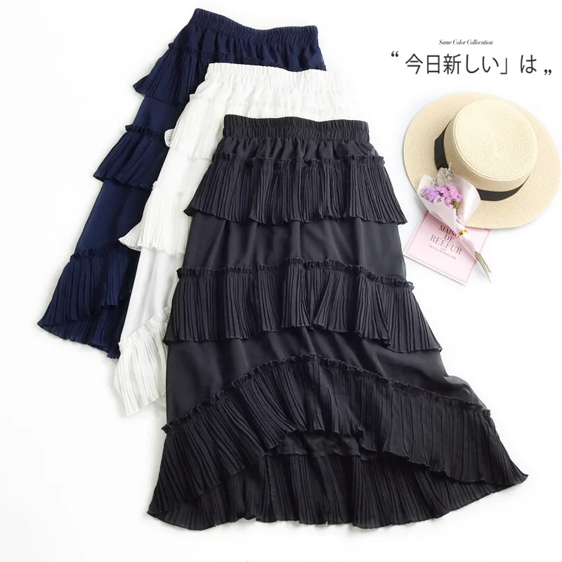 Шифоновая Высококачественная 2019 Новая женская кружевная юбка с дырками белая