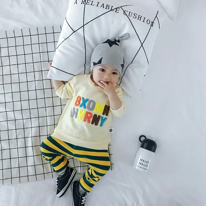 Штанишки для малышей хлопковые в полоску унисекс штаны шаровары 2018 г. Популярные