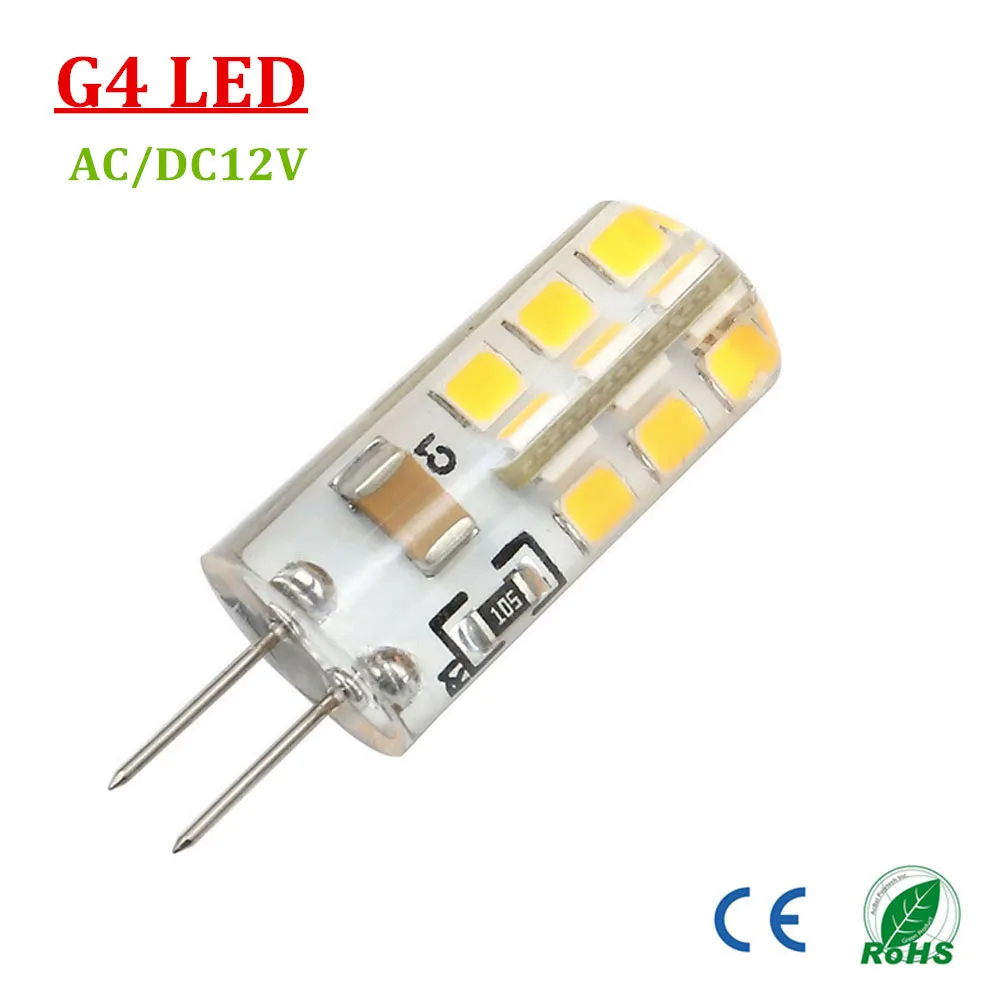 G4 Светодиодная лампа AC DC 12V теплый белый холодный 2700 6500K 3 ватт двухштырьковая база