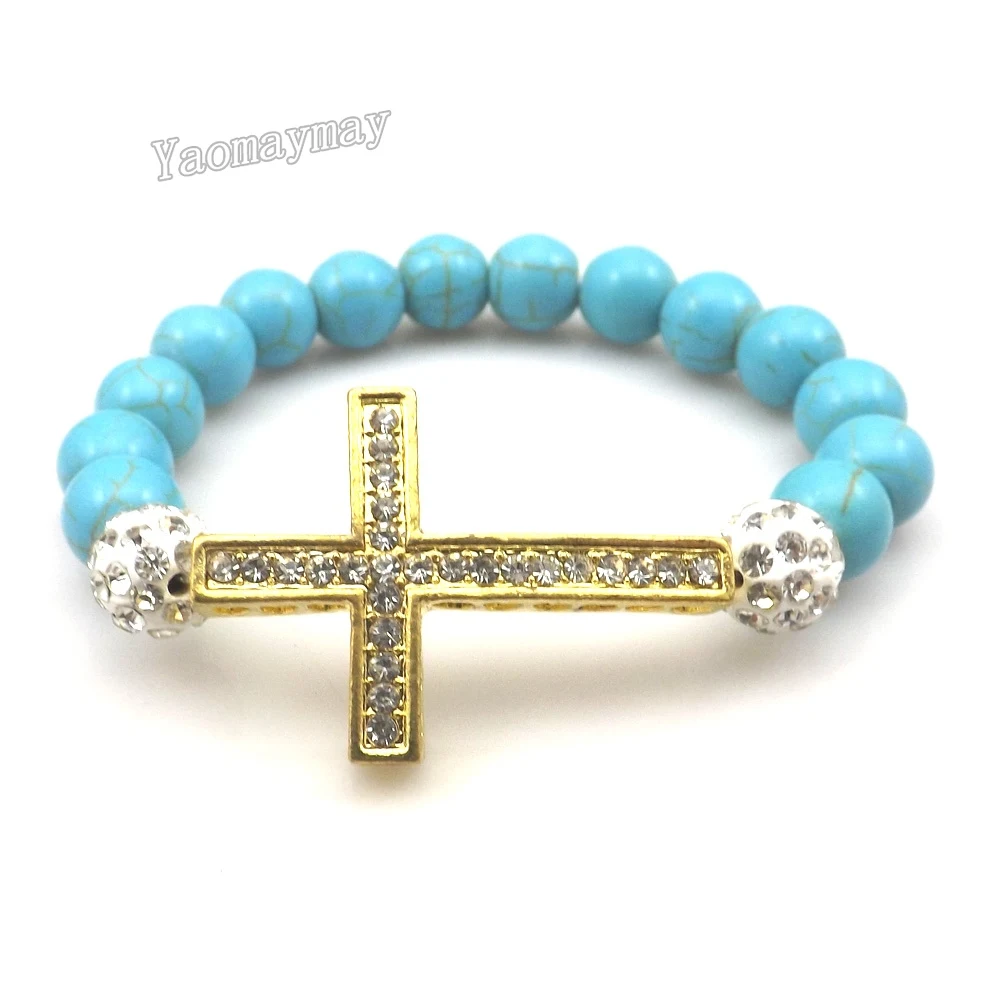 

12 шт растягивающийся 10 мм браслет из бисера со стразами с золотым оттенком сбоку крест на Рождество