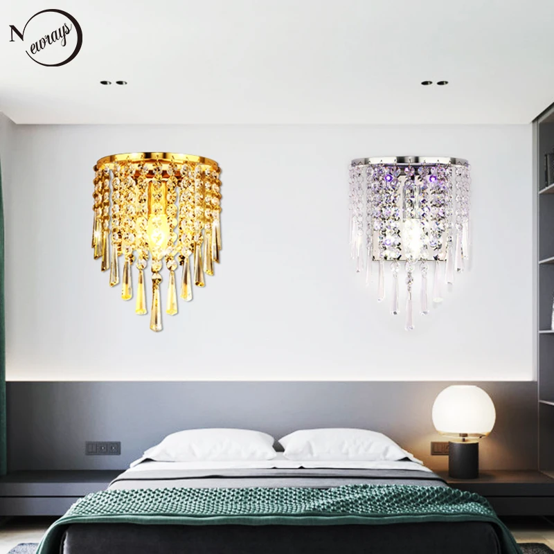 

European Modern plated crystal wall lamp E14 LED 220V Luxury Lustre wall lights for living room bedroom restaurant hallway hotel