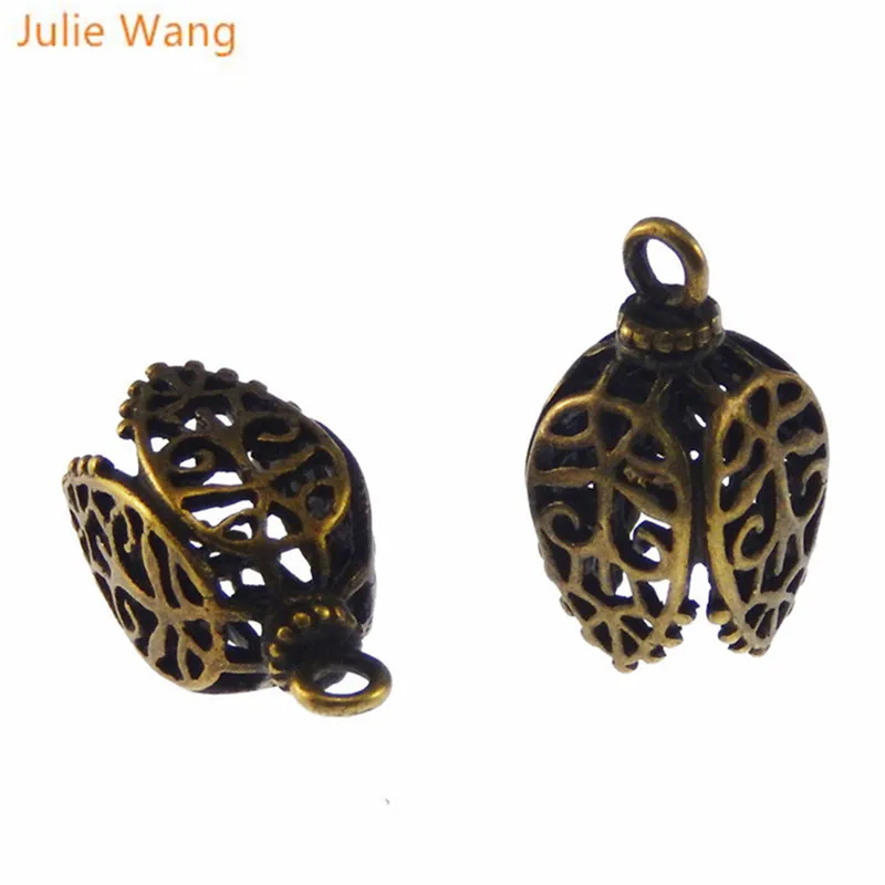 Julie Wang 8PCS Copper Antique Bronze Hollow-Pattern Pendant Lampshade Charms Handmade Fashion Jewelry Finding 17*11*11MM 05745 | Украшения