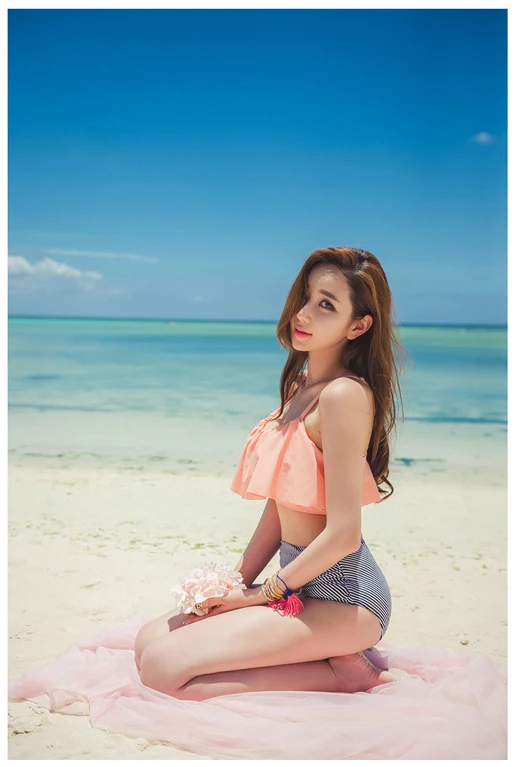 2018 бикини комплект без бретелек гофрированные купальные костюмы женские