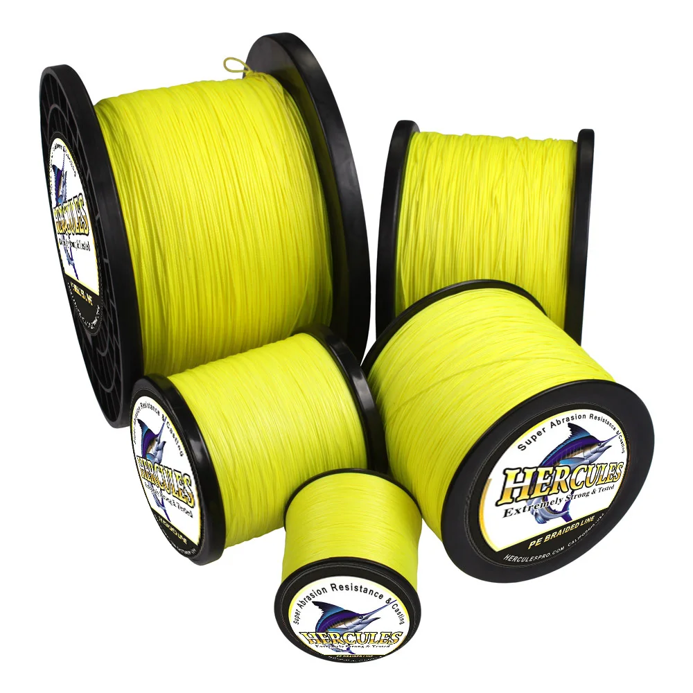 Hercules Braided Fishing Line 8Strands Fluorescent Yellow 100M 300M 500M 1000M 1500M 2000M Cord linha multifilamento for Fishing