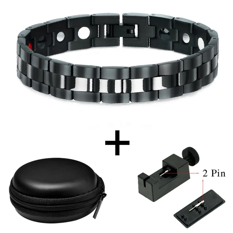 10131 Set Hottime Luxury Fashion Health Energy Bracelet Bangle Men 316L Stainless Steel Bio Magnetic Bracelets Black& Golden Jewelry - Окраска металла: 10131 Set