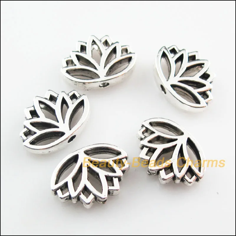 Новый 16 шт. Тибетский серебристый цвет с цветочным принтом в виде лотоса Spacer