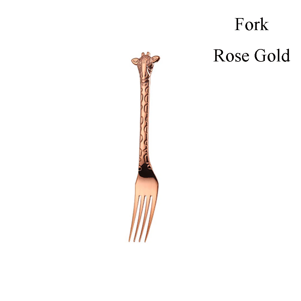 Fork Rose gold Красочные 304 нержавеющая сталь Жираф вилка ложка торт Десерт Мороженое кофе ложки для чая Роскошная Бытовая Посуда - Цвет: Fork Rose gold