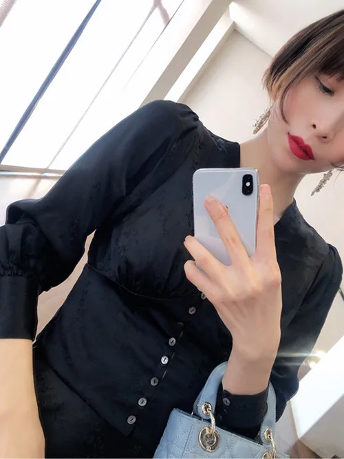 A Shirt Шелковая Летняя женская рубашка, блуза с длинным рукавом, топы с v-образным вырезом+ мини-юбка, женские юбки, комплект из двух предметов - Color: A Shirt