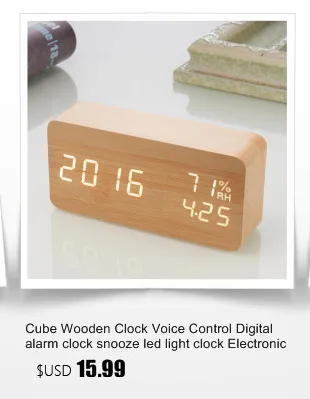 Cube Wooden Clock Voice Control Digital alarm clock snooze led light clock Electronic table Watch Nixie Wood Bedside Alarm Clock