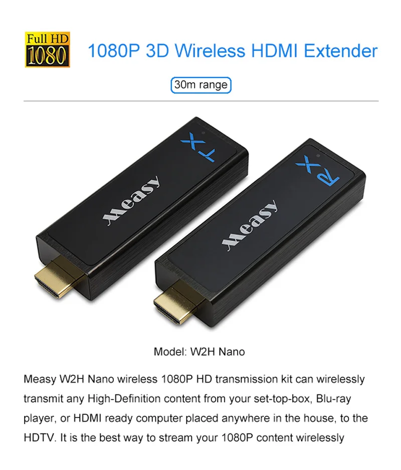 Measy W2H Nano беспроводной 1080P HD 30 M/100FT Отправитель с приемником передатчик совместим с 1080P 3D