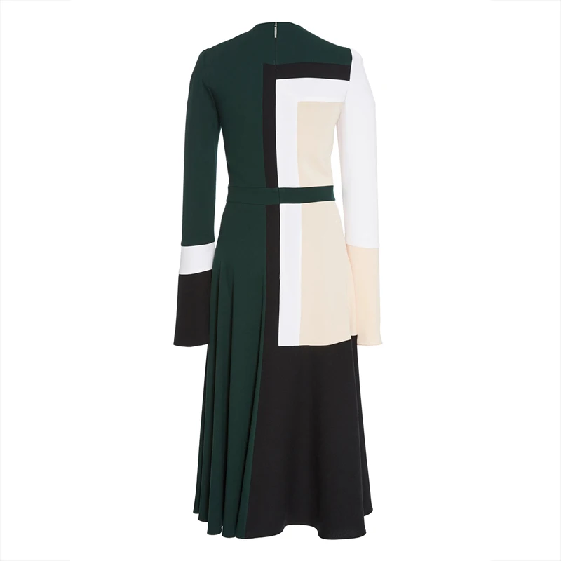 С длинным рукавом Для женщин Элегантный Линия платье зеленый цвет блока