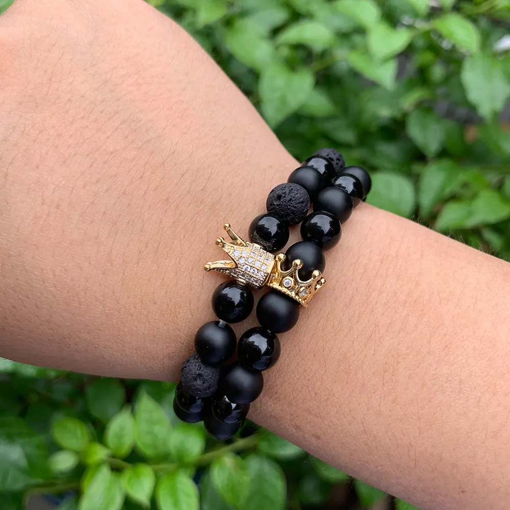 Браслеты с подвесками Корона и кубическим цирконием для влюбленных пар