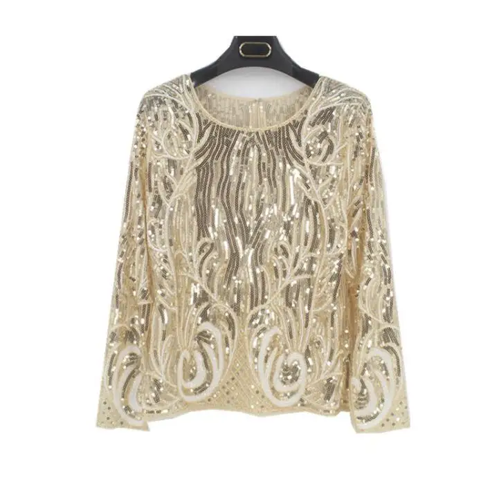 Женская роскошная винтажная блестящая рубашка с пайетками и бисером Женский