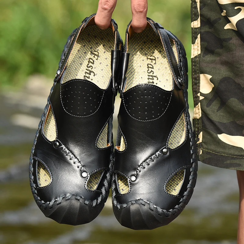 Сандалии мужские из натуральной кожи уличная модная удобная дышащая обувь для