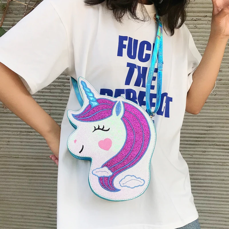 Fashion Cute Smiling Unicorn Pu Young Girl's Shoulder Bag Tote Crossbody For Women Bolsa Purse Handbag Clutch | Багаж и сумки