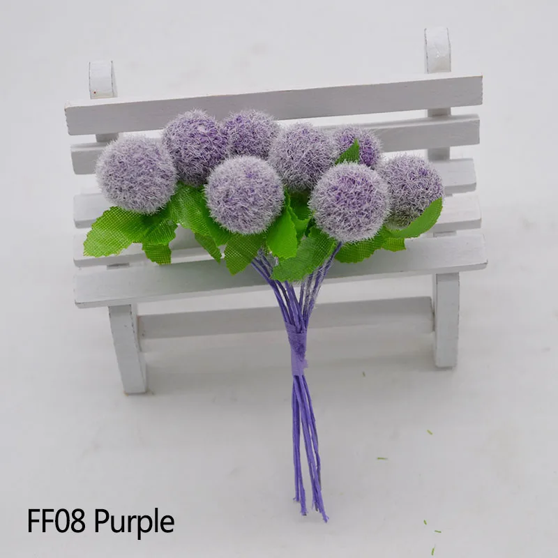 FF08 purple 50 шт 2 см Искусственный букет с тычинками помпон-цветок шар Скрапбукинг венок Сделай Сам ручной работы свадебные украшения вечерние поставки - Цвет: FF08 purple