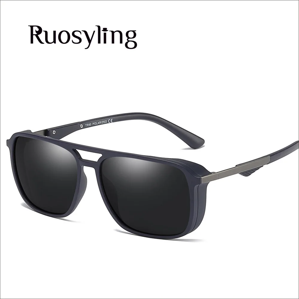 Blue Ruosyling Мужчины Солнцезащитные Очки Поляризованные TR Квадратная Рамка UV 400 Очки Для Мужчин Открытый Вождение Рыбалка Ультра Легкие Солнцезащитные Очки Мужчины Новое Прибытие - Цвет линз: Blue